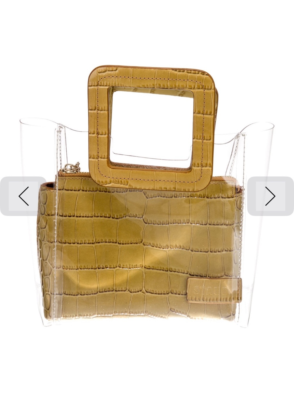 STAUD Clear Tote with Olive Croc-Embossed Pouch